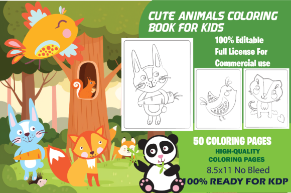 40 Cute Animals Coloring for Kids: A Complete KDP Publishing Resource