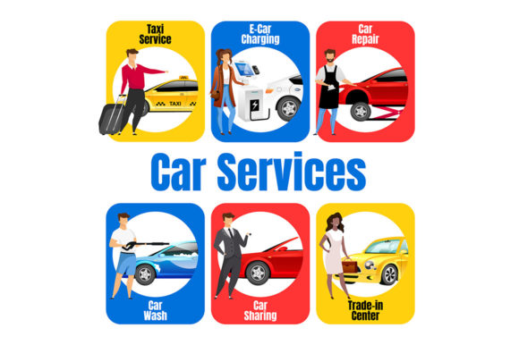 Car Services Flat Color Vector Template: Visual Solutions for Auto Businesses