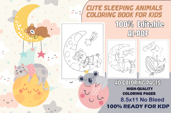 Cute Sleeping Animals Coloring for Kids: KDP Asset Guide
